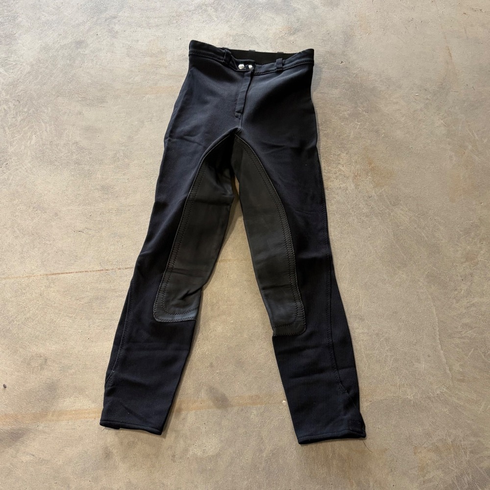 Elizabeth G Equestrian Full Seat Breeches Black Leather Riding Pants Size 25S